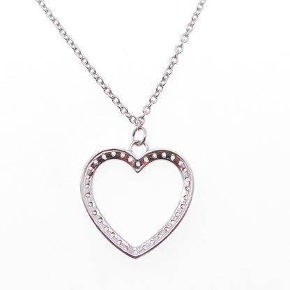 925 Sterling Silver Round-Cut C Z Heart Cable Chain Necklace 18"