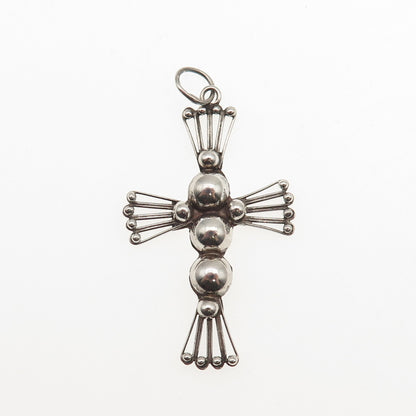 925 Sterling Silver Vintage Mexico Cross Beaded Oxidized Charm Pendant