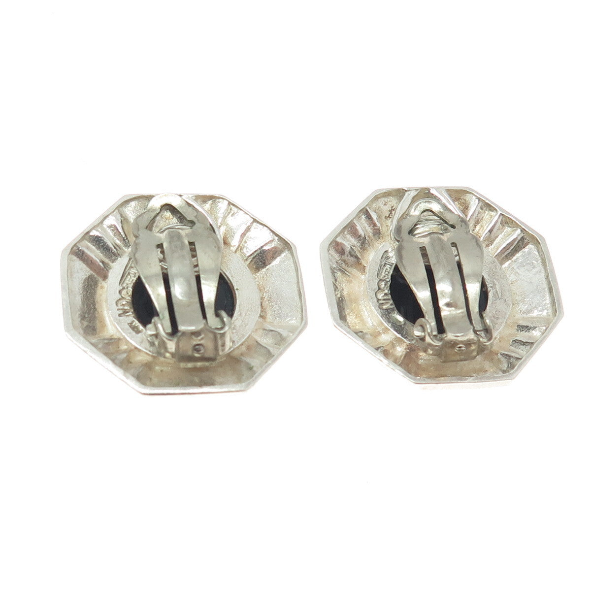CHAPAL ZENRAY Sterling Silver Vintage Black Onyx Roman Soldier Clip On Earrings