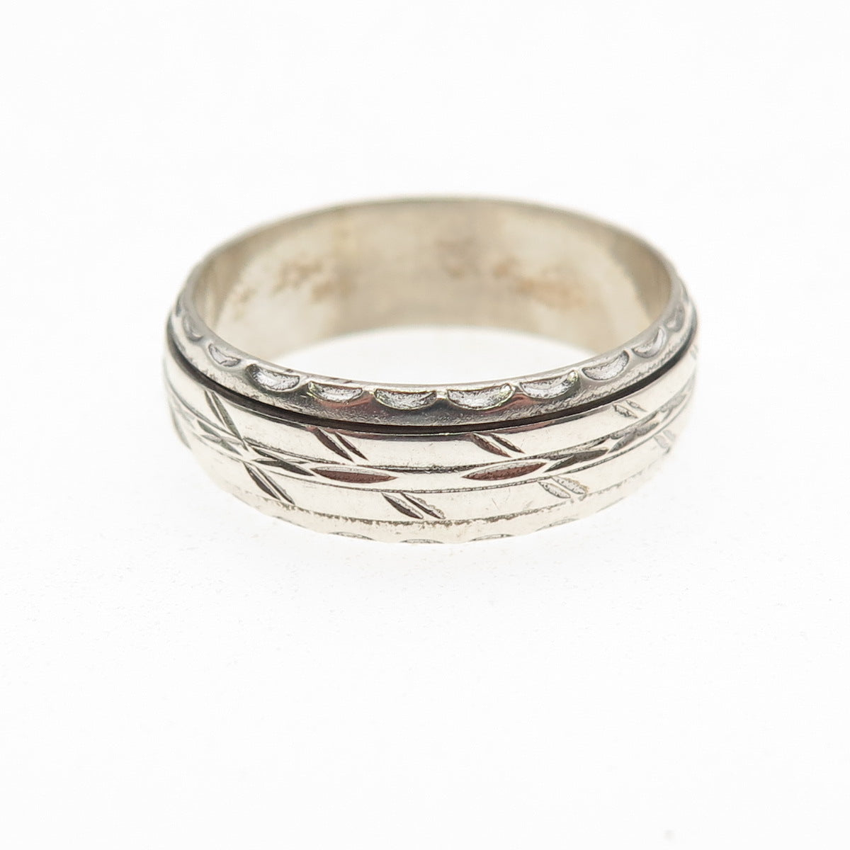 925 Sterling Silver Vintage Textured Rotating Band Ring Size 10.5
