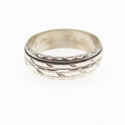 925 Sterling Silver Vintage Textured Rotating Band Ring Size 10.5