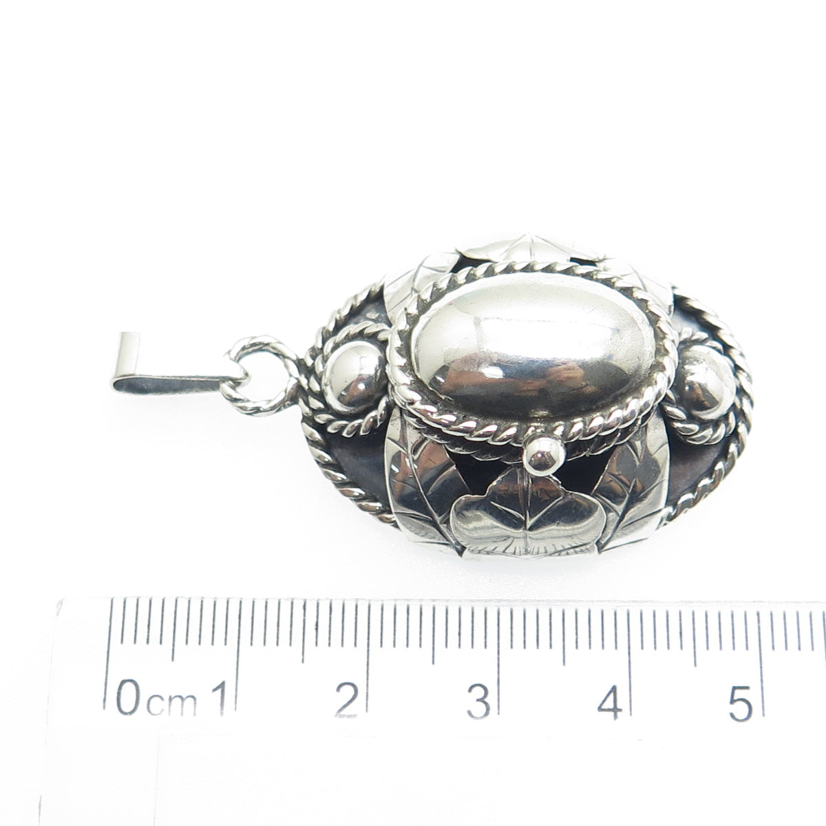 R. LUCO 925 Sterling Silver Vintage Mexico Floral Locket / Pill Box Pendant