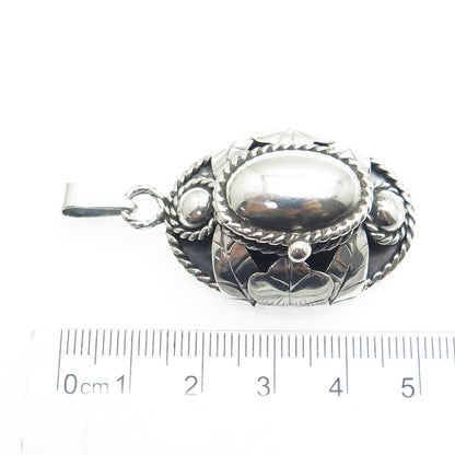 R. LUCO 925 Sterling Silver Vintage Mexico Floral Locket / Pill Box Pendant