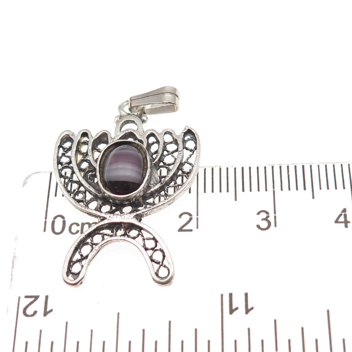 925 Sterling Silver Vintage Murano Glass Menorah Oxidized Charm Pendant