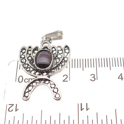 925 Sterling Silver Vintage Murano Glass Menorah Oxidized Charm Pendant