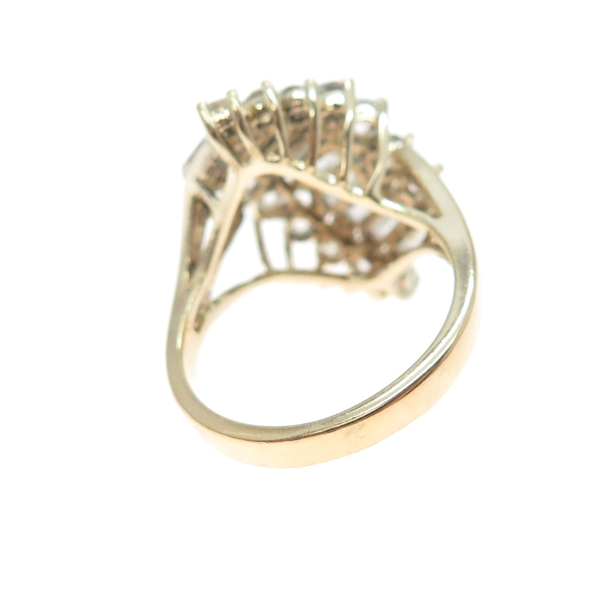 925 Sterling Silver Gold Plated Vintage Round & Baguette-Cut C Z Ring Size 8