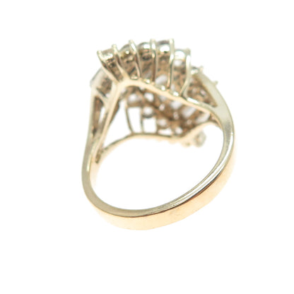925 Sterling Silver Gold Plated Vintage Round & Baguette-Cut C Z Ring Size 8