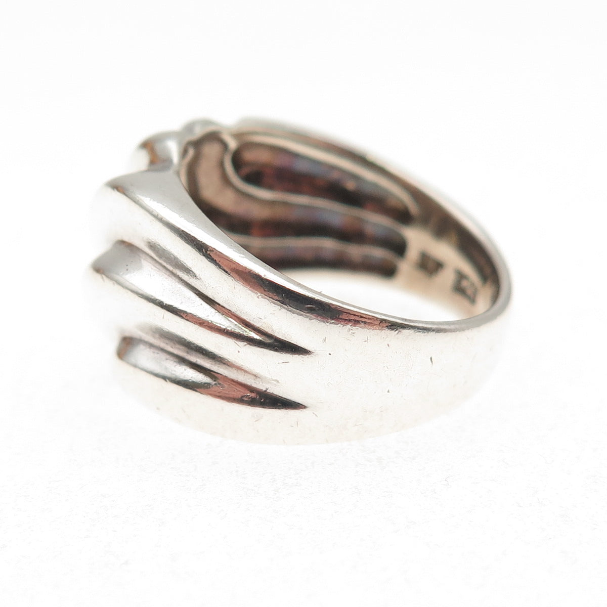Chapal Zenray 925 Sterling Silver Vintage Modernist Ribbed Ring Size 7.25