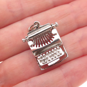 925 Sterling Silver Antique Art Deco Typewriter Oxidized 3D Charm Pendant