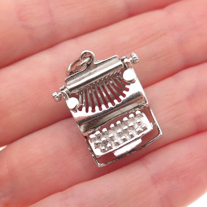 925 Sterling Silver Antique Art Deco Typewriter Oxidized 3D Charm Pendant