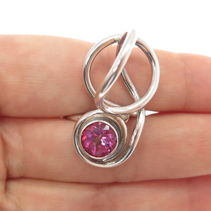 925 Sterling Silver Vintage Real Pink Topaz Modernist Ring Size 8.5