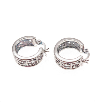 925 Sterling Silver Vintage Heart All Around Hoop Earrings