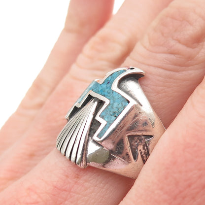 CAROLYN POLLACK Old Pawn Sterling Vintage Turquoise Inlay Eagle Ring Size 10.25