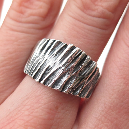 Erik Maes 925 Sterling Silver Vintage Cherrywood Wedge Oxidized Ring Size 8.5