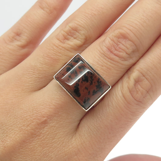 925 Sterling Silver Vintage Mexico Real Picture Jasper Gemstone Ring Size 9.25