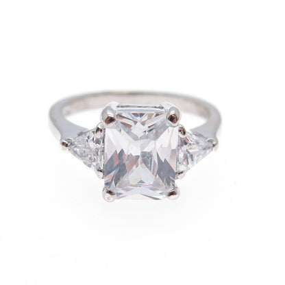 925 Sterling Silver Radiant & Triangle-Cut C Z Engagement Ring Size 7