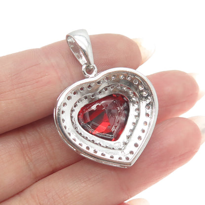 925 Sterling Silver White & Red C Z Heart Pendant