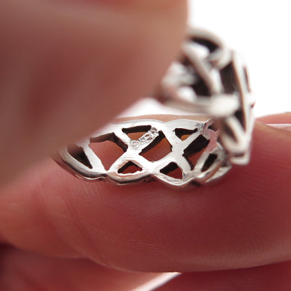 925 Sterling Silver Vintage Celtic Knot Oxidized Band Ring Size 5.75