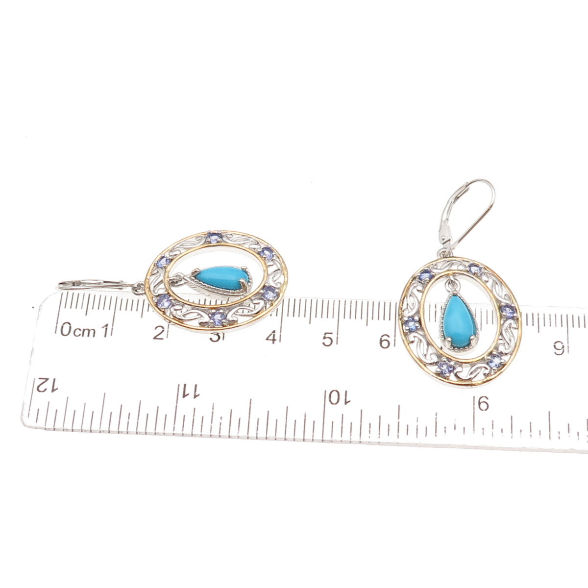 Chuck Clemency 925 Sterling Silver Real Turquoise & Tanzanite Dangle Earrings