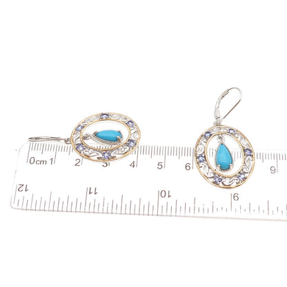 Chuck Clemency 925 Sterling Silver Real Turquoise & Tanzanite Dangle Earrings
