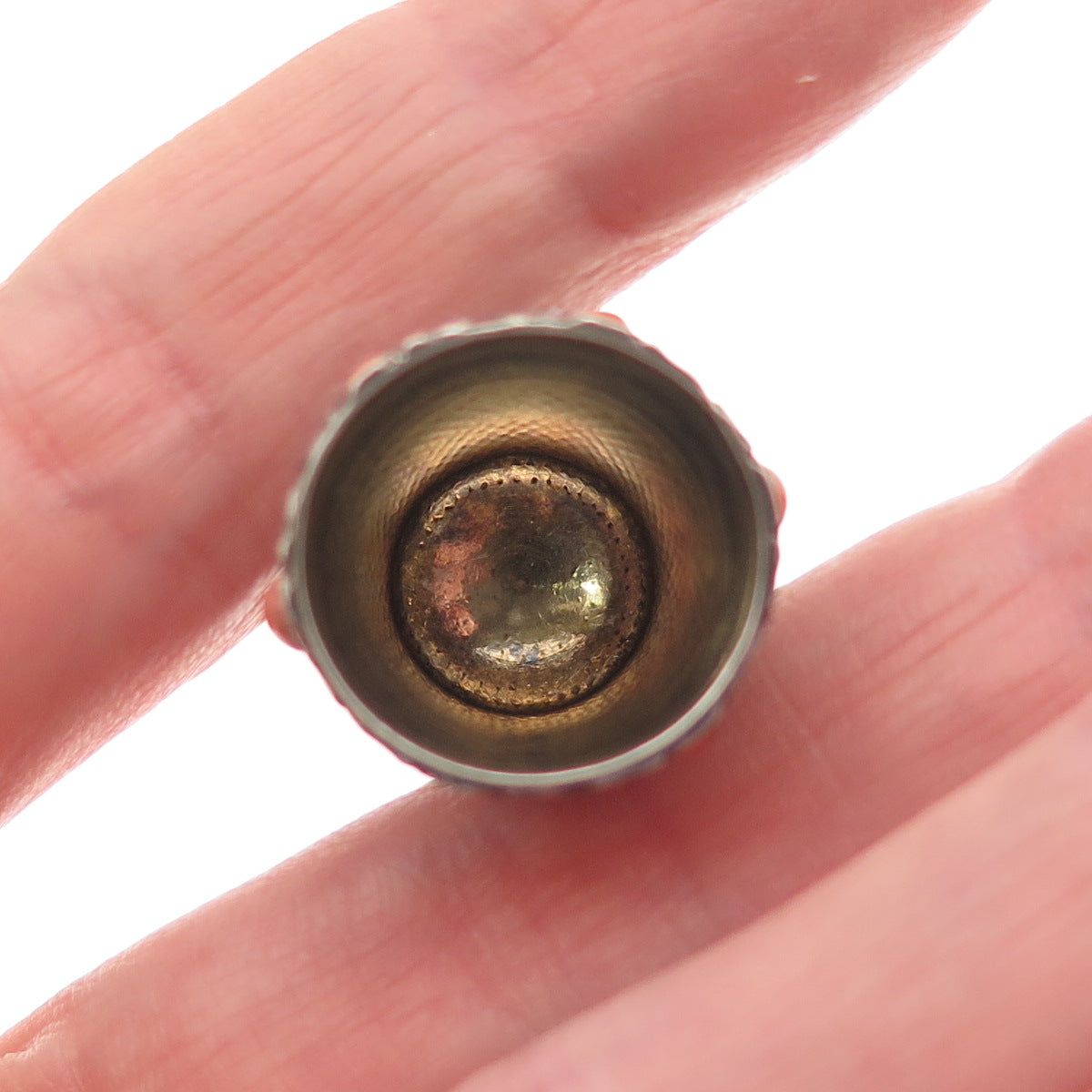 925 Sterling Silver Antique Art Deco Real Coral Sewing Thimble (missing 1 stone)