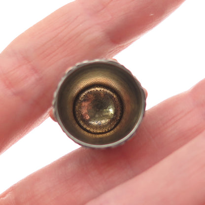925 Sterling Silver Antique Art Deco Real Coral Sewing Thimble (missing 1 stone)