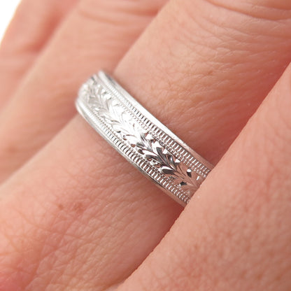 Tacori Platinum Floral Engraved Band Ring Size 9.5