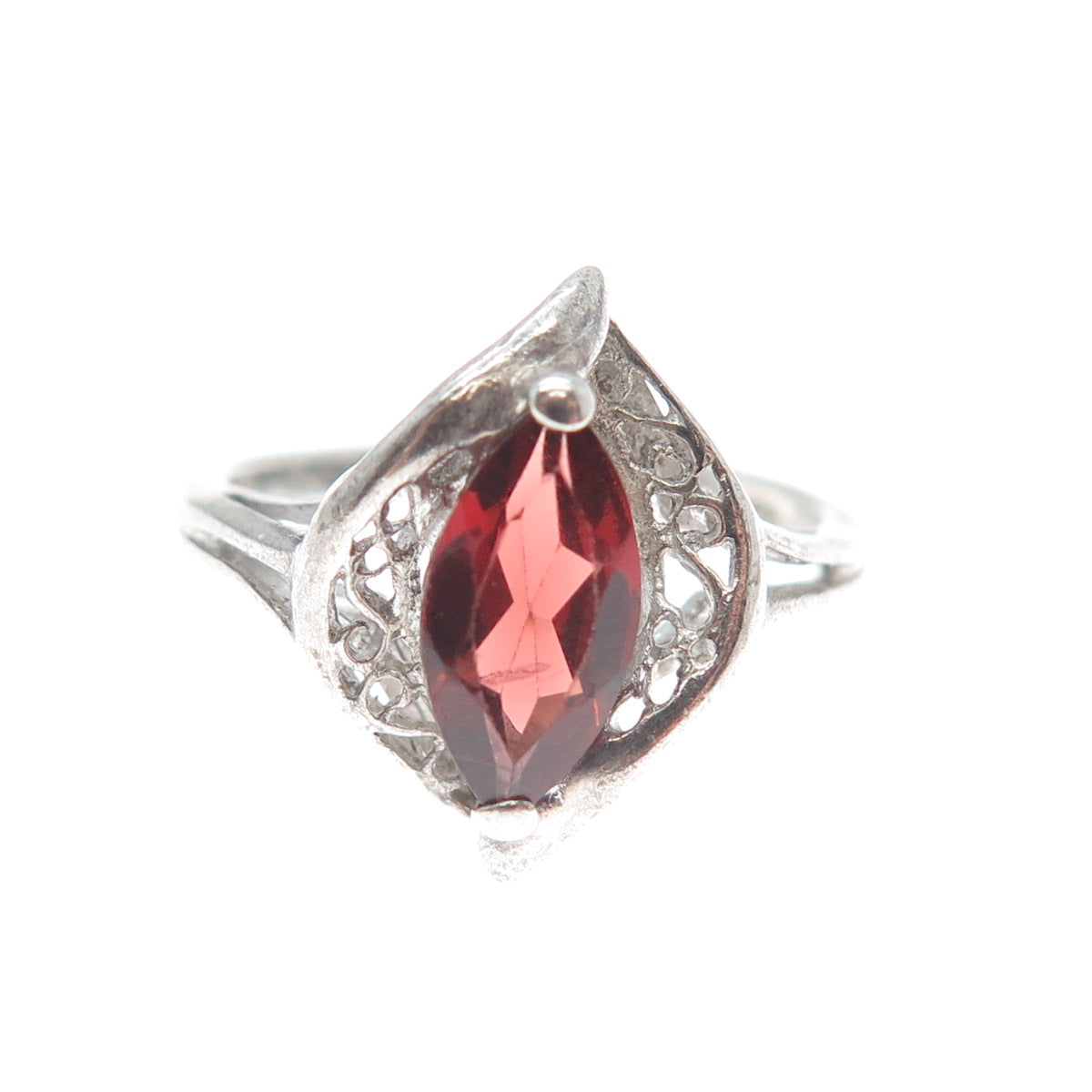RJ GRAZIANO 925 Sterling Silver Vintage Real Red Garnet Modernist Ring Size 6