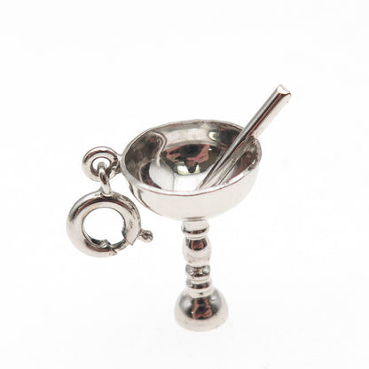 925 Sterling Silver Vintage Cocktail Glass Spring Ring Lock 3D Charm Pendant