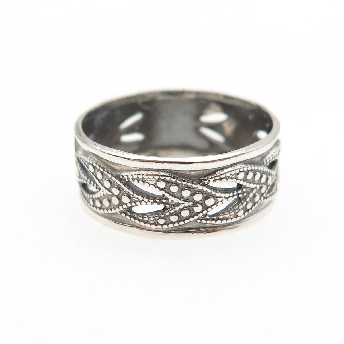 VARGAS 925 Sterling Silver Antique Art Deco Dotted Oxidized Band Ring Size 8.25