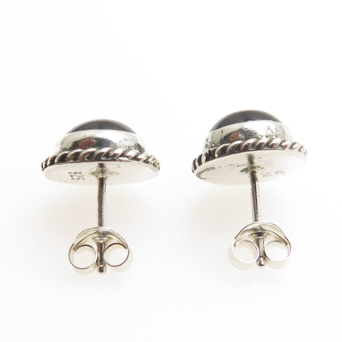 925 Sterling Silver Vintage Real Tourmaline Roped Stud Earrings