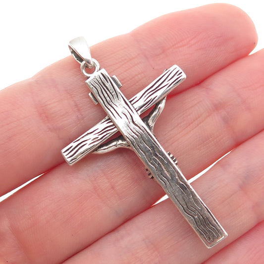 925 Sterling Silver Vintage Crucifix Cross Oxidized Charm Pendant