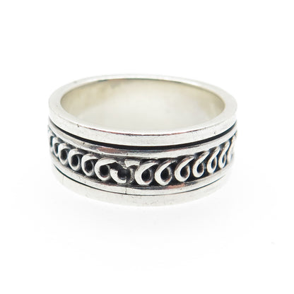 GEOART 925 Sterling Silver Vintage Spiral Oxidized Rotating Band Ring Size 8