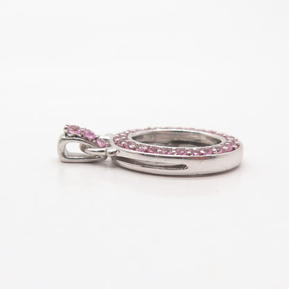 925 Sterling Silver Vintage SAI Real Pink Sapphire Picture Frame Pendant
