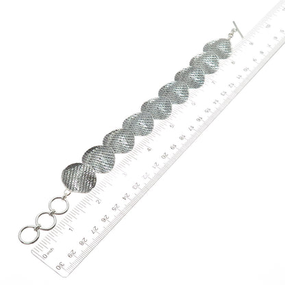 SAMUEL BENHAM 925 Sterling Silver Vintage Modernist Disc Link Bracelet 7.5-8.5"