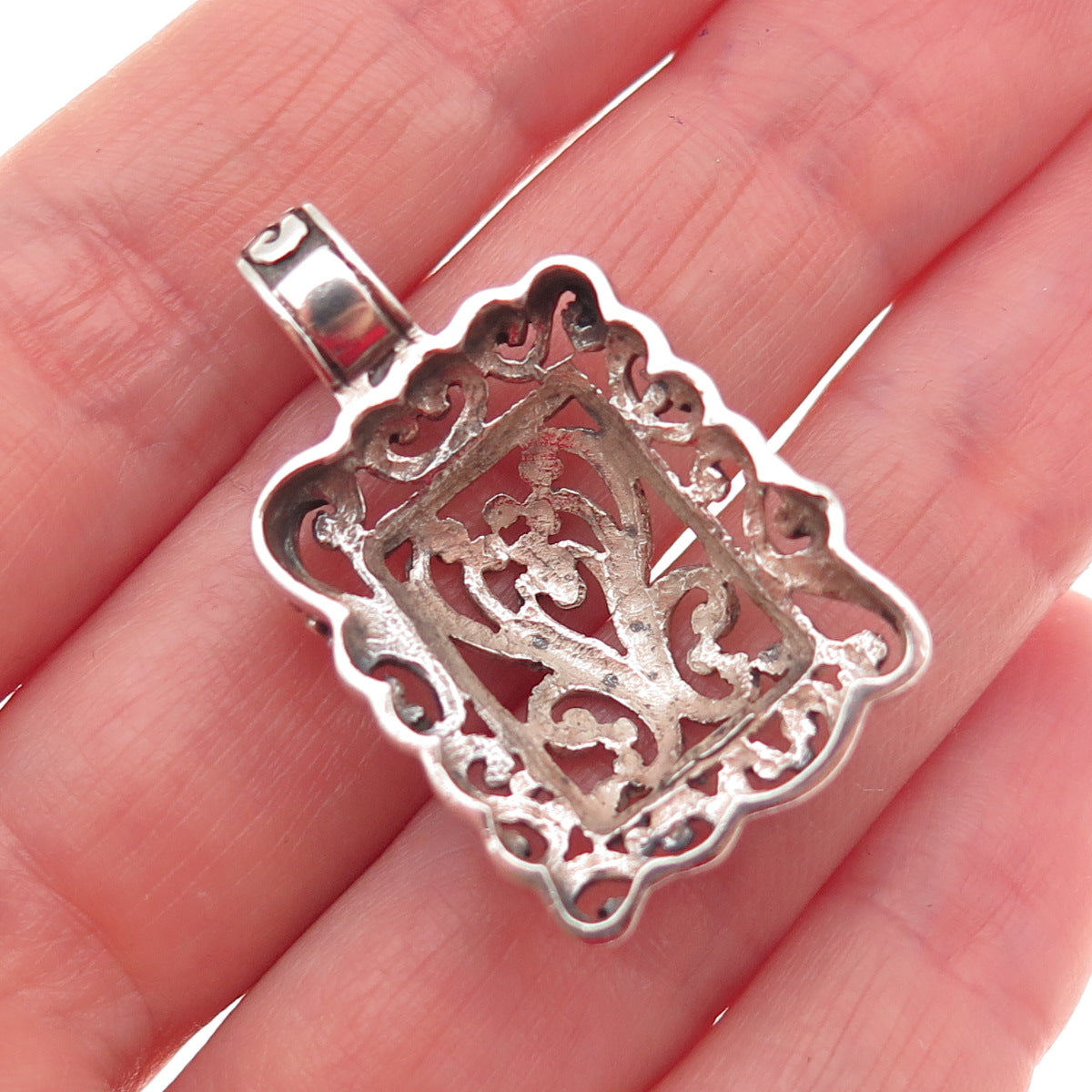 925 Sterling Silver Vintage Floral Oxidized Charm Pendant
