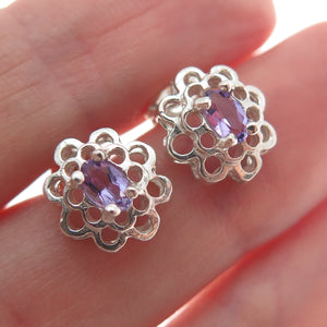 CHATEAU D'ARGENT 925 Sterling Silver Vintage Real Amethyst Floral Earrings
