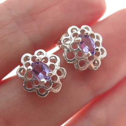 CHATEAU D'ARGENT 925 Sterling Silver Vintage Real Amethyst Floral Earrings