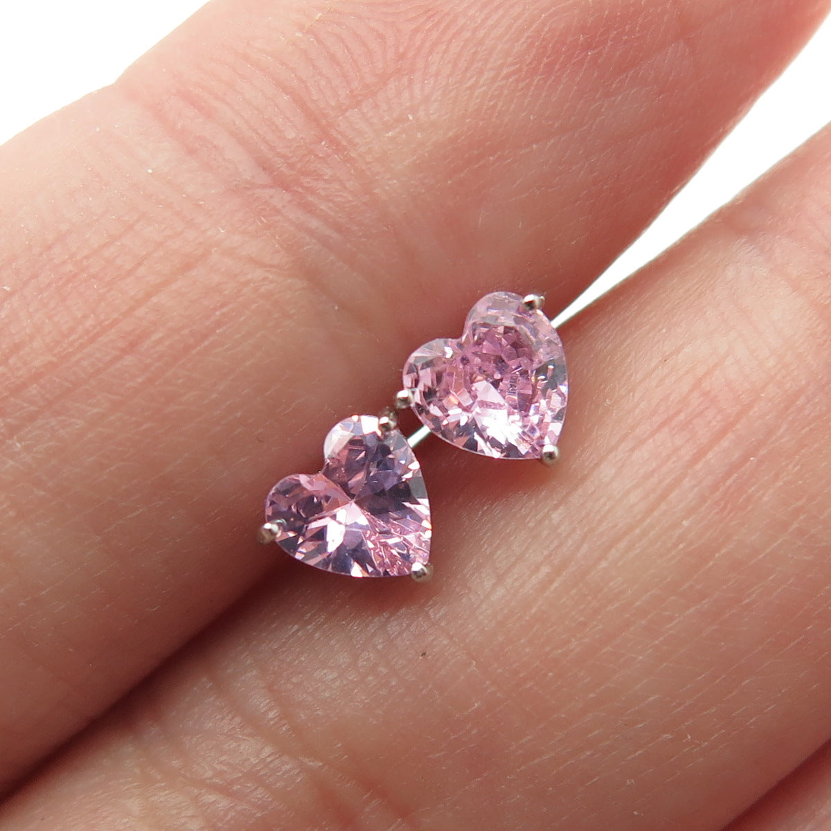 925 Sterling Silver Heart-Cut Shaped Pink C Z Stud Earrings