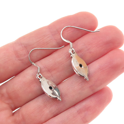 925 Sterling Silver Vintage Real Turquoise Oxidized Dangle Earrings