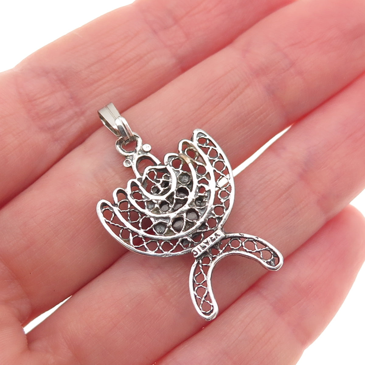 925 Sterling Silver Vintage Murano Glass Menorah Oxidized Charm Pendant