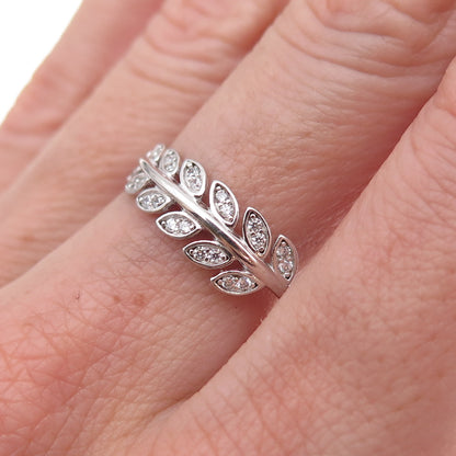 925 Sterling Silver Round-Cut C Z Laurel Floral Ring Size 8