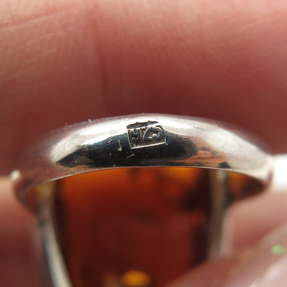 925 Sterling Silver Vintage European Real Amber Ring Size 5.25