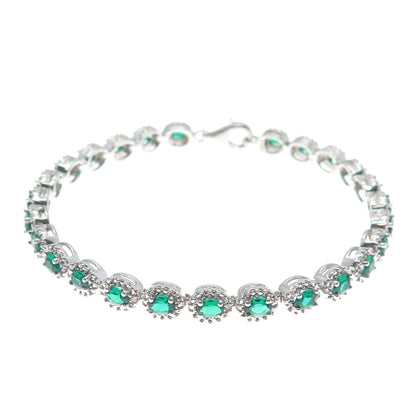 925 Sterling Silver Real Round-Cut Diamond & Crome Diopside Bracelet 7.5"