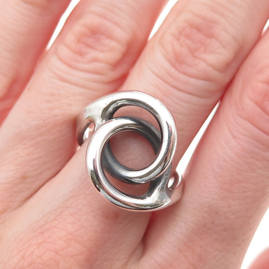 Anna Greta Eker 925S Sterling Vintage Norway Modernist Interlocked Ring Size 6.5