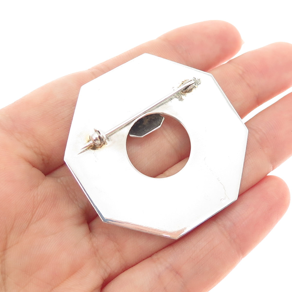 925 Sterling Silver Vintage Modernist Geometric Oxidized Pin Brooch