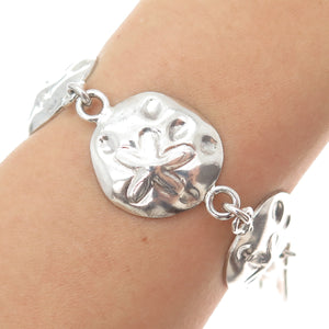925 Sterling Silver Vintage Mexico Sand Dollar Link Bracelet 6.75"