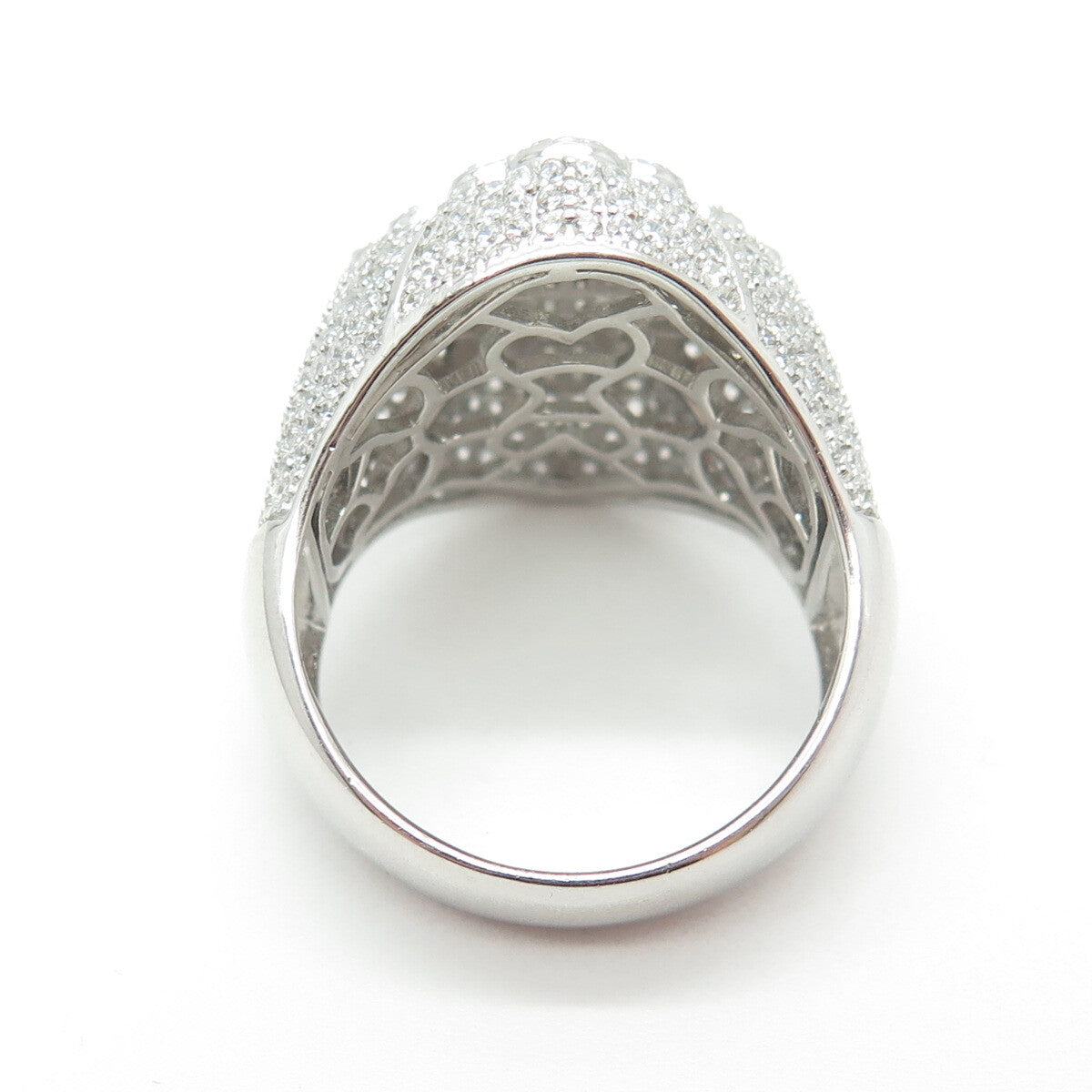 925 Sterling Silver Emerald-Cut Round-Cut Shaped C Z Cross Dome Ring Size 12.25