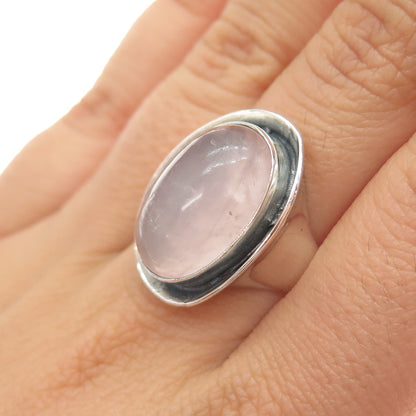 Andrea H. Baier 800 Silver Vintage Real Rose Quartz Modernist Ring Size 7.25