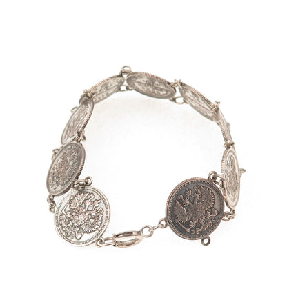 500 Silver Antique 1914-1915 Nicholas II 10 Kopecks Coin Bracelet 7.5"